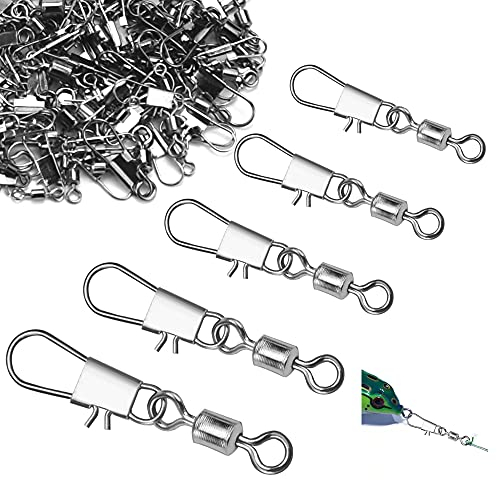 PERFETSELL 100 Stücke Wirbel Angeln Snap Angelwirbel Silber Angel Karabiner mit Wirbel Vorfachwirbel Spinnfischen 4# 6# 8# 10# 12# Kugellager Wirbel Kugellagerwirbel Set