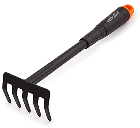 Mivos Blumenrechen aus Stahl mit 5 Zinken für die Gartenpflege – Kleine Harke für Garten Balkon Gemüsegarten – Garten Handrechen mit Ergonomischem Griff – Arbeitsbreite 9 cm