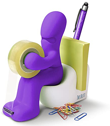 THE BUTT - Klebefilm-Abroller und Bürobedarf-Station - Schreibtisch-Accessoire - Origineller Schreibtisch-Organizer mit Briefklammern, Haftnotizzetteln und einem Stift - Ein ideales Geschenk (Lila)