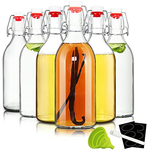 YEBODA 16oz Swing Top Bottles -Glass Beer Bottle with Airtight Rubber Seal Flip Caps for Home Brewing Kombucha,Beverages,Oil,Vinegar,Water,Soda,Kefir (6 Pack) (16 Oz- Set 6 (New))
