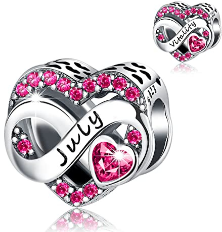 BIZK Damen Unendlichkeit Herz Geburtsstein Charm Anhänger für Armband 925 Sterling Silber Geburtsstein Charms Beads 12 Monate Geburtstag Geschenk für Freundin Frauen
