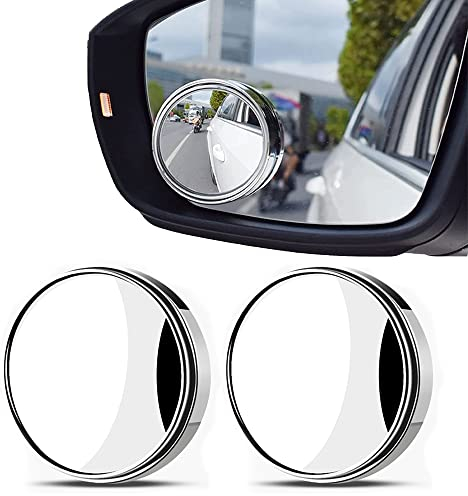 2 Pcs Blind Spot Mirrors, 360° Rotate Sway Silver Round Curved Convex Wide Angle Mirror, Waterproof HD Crystal Glass Blindspot Mirrors for Car, SUV Trucks Traffic Safety
