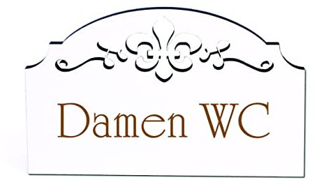 Damen-WC Türschild Toilette Schild Holz graviert Ornamente selbstklebend Türdeko 15,5 x 9,5 cm