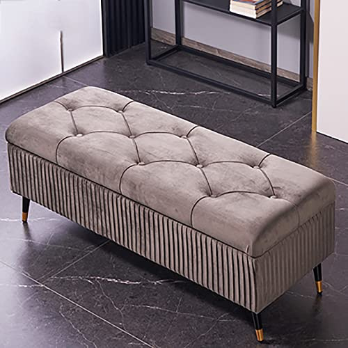 Samt Sitzhocker Mit Stauraum - Luxuriöse Gepolsterte Sitzbank für Schlafzimmer, Flur und Bettende - Moderne Entryway Bank - Grau 100x45x45cm (39x18x18inch)