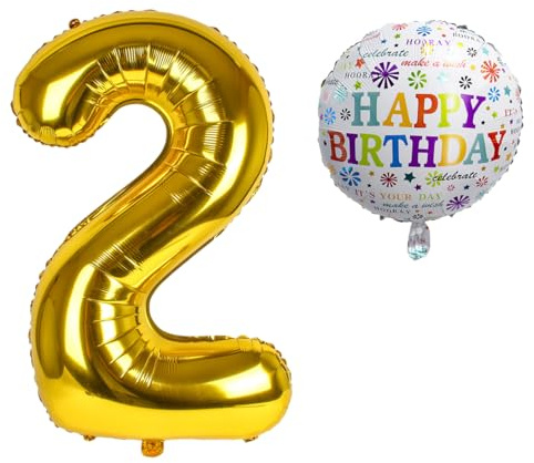 Folienballon Zahl 2 • SET Riesen Folienballons XXL • 101cm + Ballon 45cm + 5M Dekoband • Helium geeignet • Wiederverwendbar • Luftballons 2 Jahr • Dekoration Geburtstag Luftballons Geburtstag