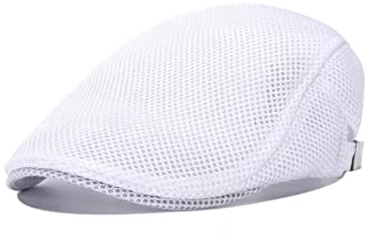 HNJKJEU Sommer Mesh Flache Kappe Newsboy Schirmmütze, Herren Schiebermütze Weiß Einstellbar 55 cm - 60 cm