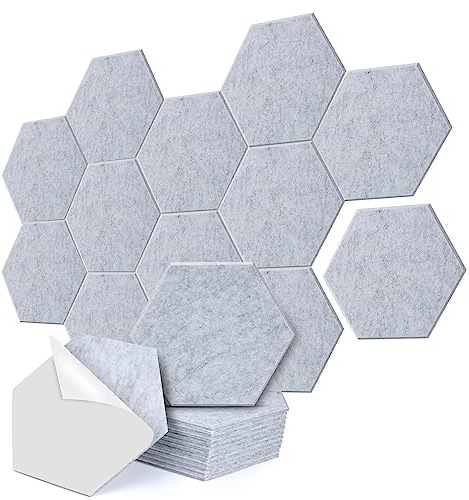 AGPTEK 12 Paquetes de Paneles Acústicos Hexagonales Autoadhesivos 30 x 26 x 0.9 cm Paneles de Pared de Espuma Insonorizados de Alta Densidad Ideales para Oficina y Estudio en Casa