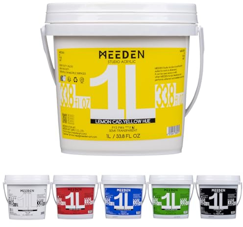 MEEDEN Akrylfärgsats 1 L: 6 färger Stora bulk akrylfärger - Tung kroppsglans Giftfri - Tjocka konstfärger för canvashantverk Trä Metall Plast Vägg