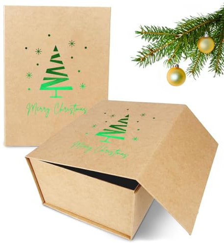 Verpackungswelt Geschenk-Box Weihnachten (1 Stk.) | 23x17x10 cm | Geschenk-Karton mit Deckel & Magnet-Verschluss | Für Weihnachts-Geschenke | Weihnachts-Verpackung mit Weihnachtsbaum-Motiv in Grün