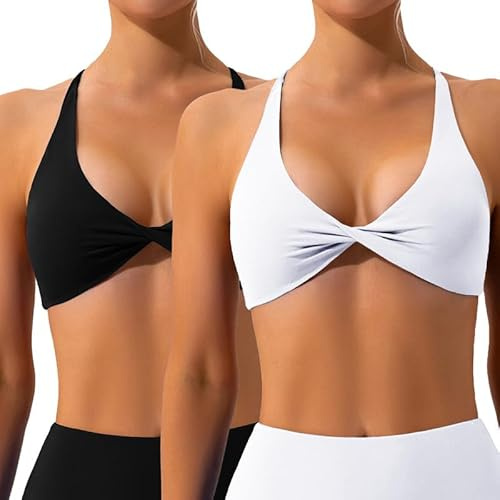 Litthing Sujetador Deportivo Sexy Mujer Corte Bajo Sin Espalda Cuello en V Fitness Top Corto Cruzado Acolchado Extraíble Espalda Atlético Bralettes para Yoga Gym Entrenamiento