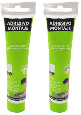 Tradineur - Pack de 2 tubos de adhesivo de montaje, pegamento de encolar, resistente a temperaturas extremas, uso exterior - 75 g