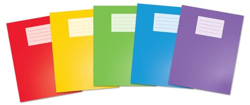 Oxford A5 Exercise Books, 80 Pages, Pack of 5, Assorted Colours, 8 mm Ruled and Margin, Premium (9 x 7)
