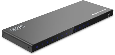 DIGITUS Répartiteur HDMI 1x8 – 1 Port d'entrée, 8 Ports de Sortie | UHD 4K 60 Hz – HDMI 2.0 et HDCP 2.2 – HDR, Deep Color, commutateur EDID, DTS, Dolby Digital, LPCM