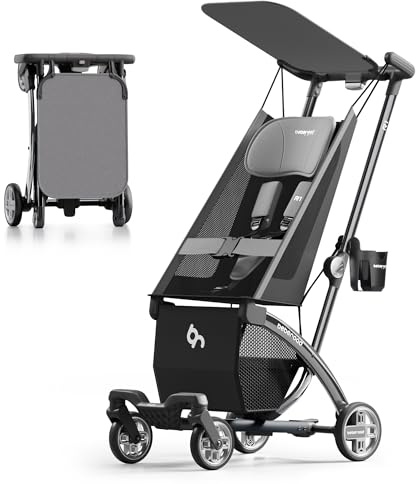 Beberoad R1 Auto-Fold Travel Stroller for Airplane, Ultra Compact Stroller Pushchair Buggy for Babies, Kids, Toddlers Over 6 Months, Lightweight Baby Pram Trolley Cabin Approved, Only 11.5 lbs, Grey