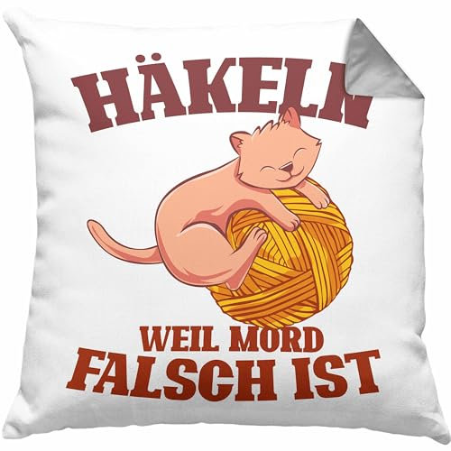 Trendation Lustige Strick Häkel-Kissen mit Füllung 40x40 Geschenk Stricken Häkeln (Grau)