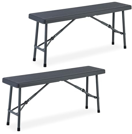 Relaxdays Bierbank 2er Set, klappbar, Kunststoff, Stahl, Campingbank, Balkon & Garten, HxBxT: 42 x 100 x 25 cm, grau
