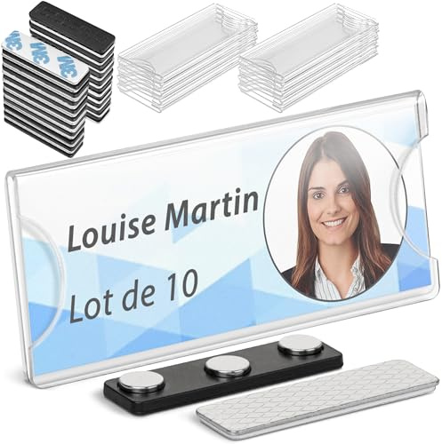 Mifflin - Magnetisches Namensschild-Set aus Acryl - 10er-Pack, 3 x 1 Zoll/ 7,5 x 3 cm, transparent - Anpassbare und wiederverwendbare Namensschildhalter mit starker magnetischer Rückseite