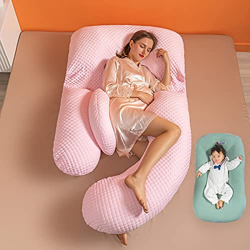 NSTVVEE Schwangerschaftskissen, U-förmiges Ganzkörper-Schwangerschaftskissen, Schwangerschaftskissen für Kinderbett, Doppelfunktion, abnehmbar und waschbar, Rosa