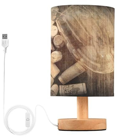 Mnsruu Bedside Lamp Vintage Wine Glasses Corks Table Lamp LED Nightstand Desk Lamp USB Charging Ports Linen Fabric Shade for Bedroom Living Room Office
