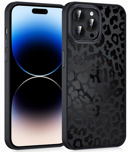 Coiwxmoi Magnetische Handyhülle für iPhone 13 Pro 6,1 Hülle, Kompatibel mit MagSafe, Aesthetic Leopard Muster Transluzente Mädchen Case, Matte PC Dünn TPU Bumper Stoßfest Schutzhülle - Schwarz 02