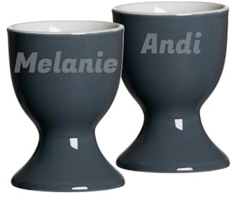 LUXENTU Eierbecher Doppio mit personalisierter Gravur, 2er Set, Kleine Ei-Halter mit einzeiligem Gravurbereich, Perfekt für Namen und Sprüche zu Ostern, Porzellan, Anthrazit