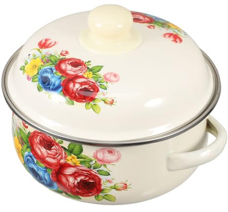TOPBATHY Induction Cooker Pot Lid Enamel Stockpot Lid for Milk and Stews Handles