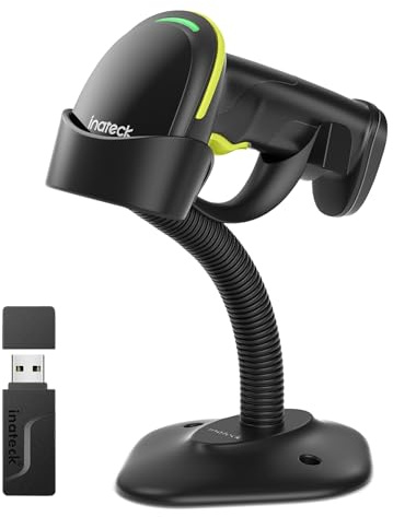 Inateck 2D-streckkodsskanner med intelligent stativ, trådlös QR-kodsskanner, handskanner med app och SDK, 2D-bild med 2600 mAh batteri, BCST-35, grön