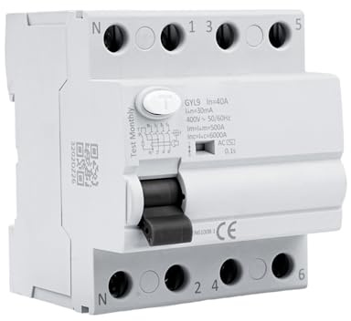 Jadeshay Fi Schutzschalter 40A 30ma 4 polig AC 400V Fehlerstromschutzschalter RCCB Leckschutzschalter Fi Schalter Typ AC (GYL9-4P-40A-400V)