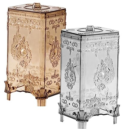 UTHCLO Porta Discos De Algodón Relieve 2 Piezas, Caja para Almacenamiento Compacto, Plástico Resistente, Diseño Europeo Moderno, para Baño y Tocador, Organizador Funcional Gris y Marrón