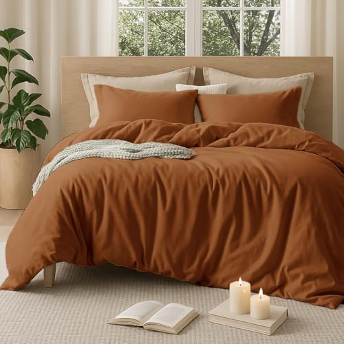 Sedefen Bettwäsche 220x240 cm Baumwolle Orange,Oeko-TEX zertifizierte | Baumwollbettwäsche,Renforce Bettwäsche,Leinenoptik Bettwäsche für Allergiker,Bettbezug mit Reißverschluss 2 Kissenbezug 80x80
