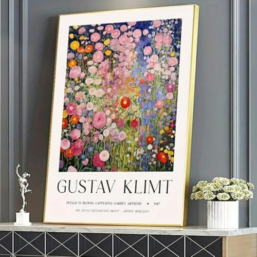 lianyibo Gustav Klimt-inspiriertes Blumen-Leinwand-Poster, Kunstdruck für Wohnzimmer, botanisches Thema, Wandkunst-Dekoration, 40 x 60 cm, rahmenlos