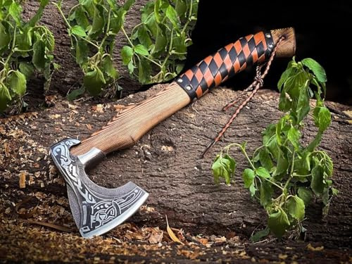 Viking Axe, Handmade, Blade Made of 1095 Carbon Steel, Handle Made of ash Wood with Leather Sheath