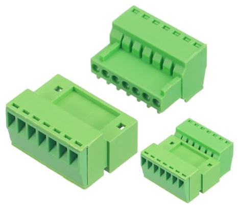sourcing map Set di 5 connettori a 7 pin da 3 mm con passo da 0,3 cm per montaggio su PCB con morsettiera maschio femmina, verde