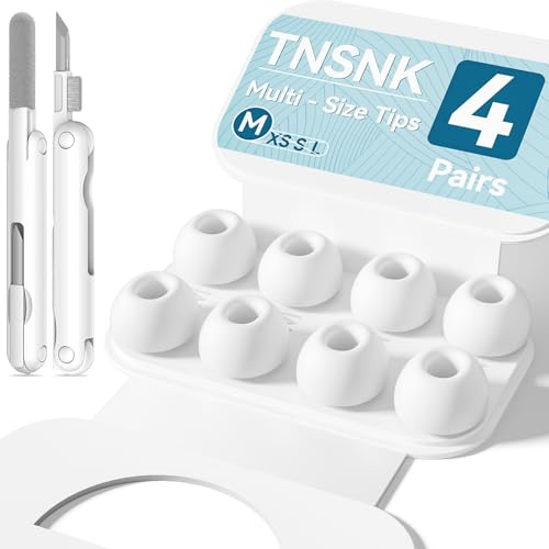 TNSNK Ersatz Ohrstöpsel für AirPods Pro 2nd/1st, Weiß (4 Paar Größe M) | 4 Paar, Anti-Slip, Weiches Silikon, Hautfreundlich, mit Cleaning Kit & Organisator