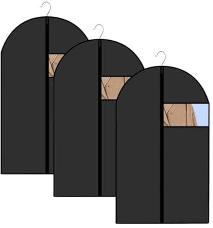 3 Stück 120 x 60 cm Schwarz Kleidersäcke mit Reißverschluss,Shirt Anzug Kleid Kleidung Tasche,Staubschutz für die Lagerung von Kleidung, Hängende Kleider Schutzhülle für Anzüge Kleidung