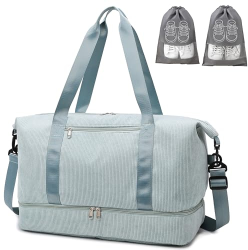 IBALULU Sporttasche Reisetasche Damen, 35L Weekender Travel Duffle Bag mit 2 schuhbeuteln, Schuhfach & Nassfach, Cord Strandtasche Trainingstasche Handgepäck Tasche für Gym, Reisen, Urlaub