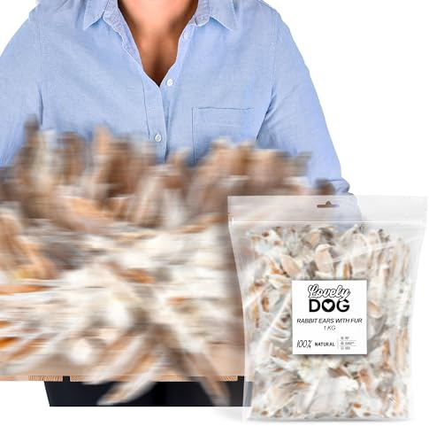 Kaninchenohren mit Fell für Hunde 1100g | Natürliche Hasenohren Kauartikel mit Haaren | Luftgetrocknet, Hypoallergen, Getreidefrei | Kleine, mittlere & große Hunde