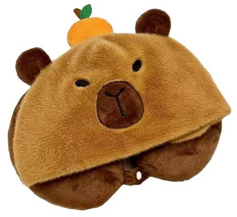 Xuancai Coussin de cou en peluche avec capuche - Doux et câlin - Coussin de voyage confortable pour enfants et adultes - Avec capuche - Pour voyager avec des dessins animés mignons