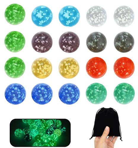 ZaoGoin 21 Stück Leuchtende Glasmurmeln, 20 Murmeln Glas mit 16mm Durchmesser in 9 Farben und 1 schwarzer Beutel, Ideal für Nachtspiel, DIY Projekte und Dekoration