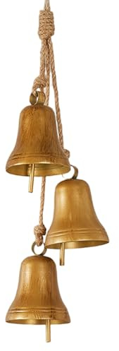 Ensemble de Cloches décoratives suspendues rustiques, Ensemble de 3 Cloches dorées avec Corde, décoration d'arbre Porte noël Vintage, décorations noël