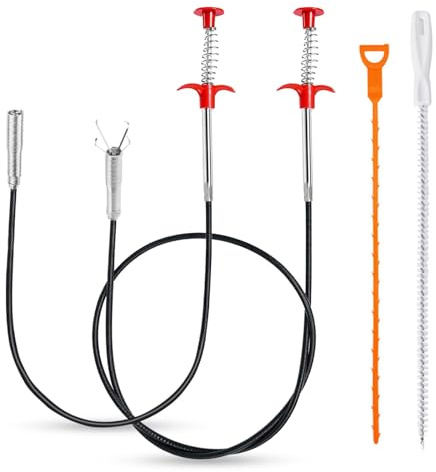 ZYNERY 4 Stück Abflussreiniger 90cm/200cm Teleskop Greifer Flexibel Krallengreifer Lang mit Drain Snake Abflussbürste, Rohrreiniger Spirale Drain Cleaner Tool für Küche Bad Abwasserkanäle