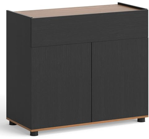 TANGZON Buffet Sideboard, 2 Door Storage Cabinet with Push-to-Open Design, Drawer, Raised Edges & Anti-tipping Kits, Wooden Kitchen Cupboard Unit Organiser for Dining Living Room Hallway (Black)