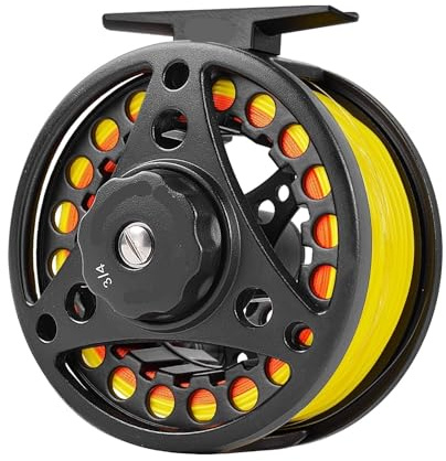 Metall Fliegenrolle, Fliegenfischrolle Fliegenfischrolle 3/4,5/6,7/8WT Fliegenrollen-Kombirolle Große Laube Aluminiumlegierungskörper for Forelle Barsch Karpfen Hecht Panfish(3-4wt Combo Yellow)