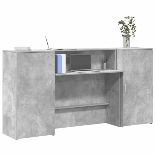 HFXHIJXQ Empfangstheke Betongrau 200x50x103,5 cm Holzwerkstoff Rezeption Kassentresen mit Stauraum Modernes und Robustes Design für Büro Hotel Praxis Kosmetikstudio Empfangsbereich