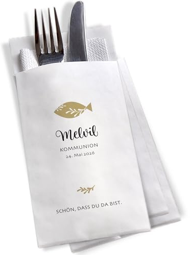 Bestecktasche personalisiert für Konfirmation, Kommunion, Taufe, Firmung | Motiv Fisch | Farbauswahl | Staffelpreisrabatt