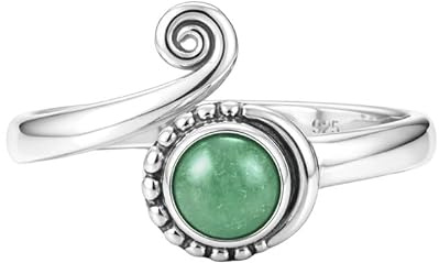 Meadows Handgefertigter Boho-Ring aus 925er Sterlingsilber mit Cabochon aus Aquamarin-Chalcedon im Vintage-Stil, Modell R-1957