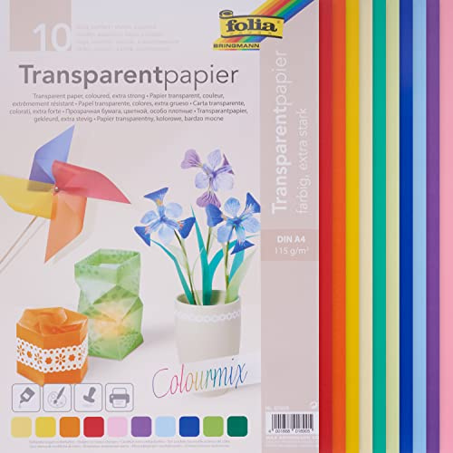 folia Transparentpapier 10 Blatt DIN A4 Papier Ganzjährig geeignet für Basteln und Dekoration Bunt