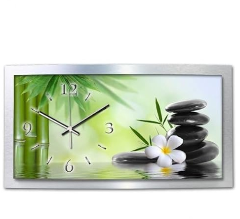 Kreative Feder 3D Designer-Wanduhr Relax Blüte in modernem Metallic-Design; leise Funkuhr mit Motiv in Zwei Größen (WAA037, 50x30cm; leises Funkuhrwerk)
