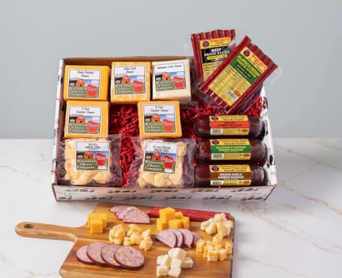Wisconsin Cheese Company - Deluxe Party Gift Box - 100% Wisconsin Cheese, Meat Stick, Sausage & Cheese Curds | Huge Gift Box | Perfect for Parties, Charcuterie Boards, and Holiday Gifts
