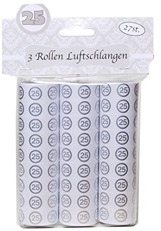 Udo Schmidt 12513 - Luftschlangen - 3 Rollen je 9 Stk. - silber - Zahl: 25